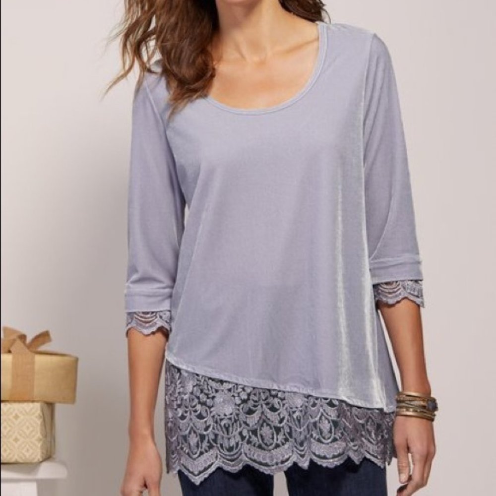 NEW! Soft Surroundings Rousseau Top Lilac Grey M-IN ORIGINAL PACKAGING